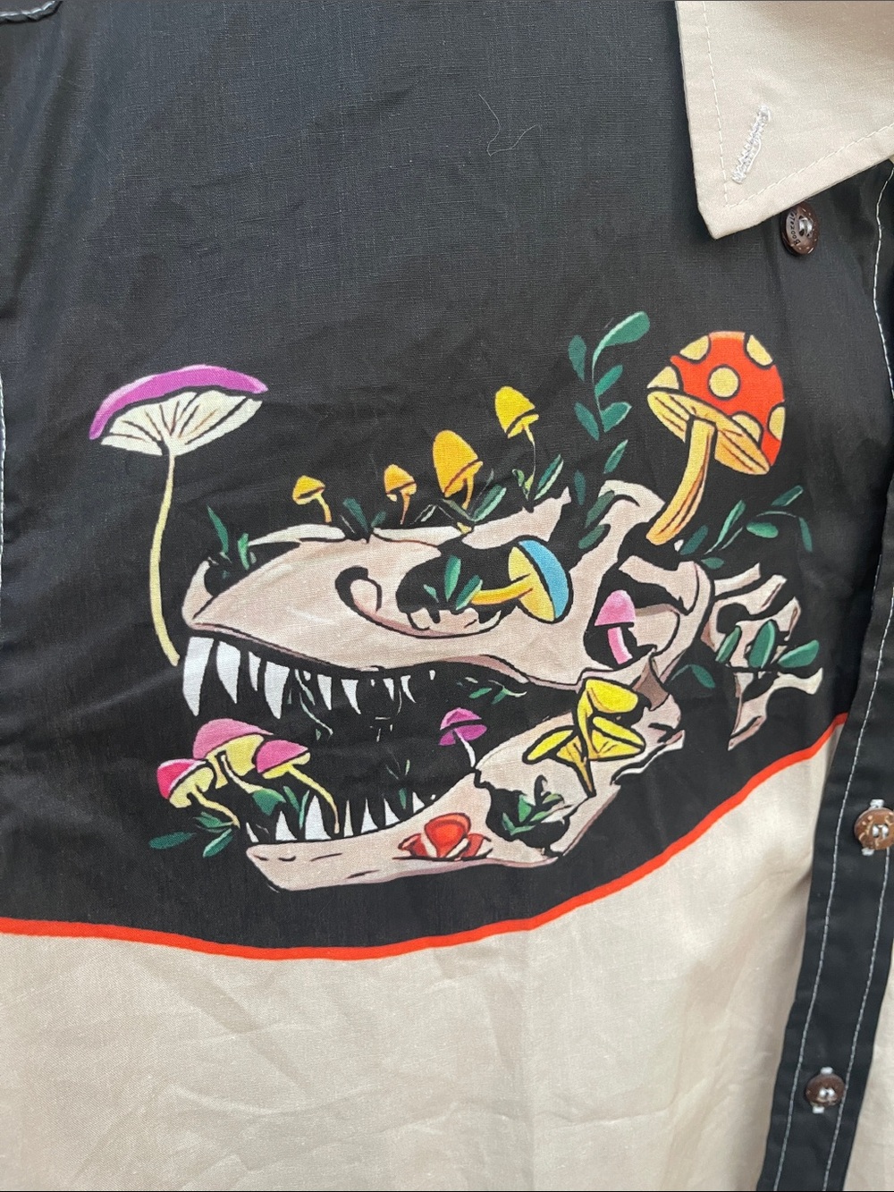 Boozelele Man Button Up Shirt Dressy Dinosaur Mushroom Sz L - Picture 5 of 9